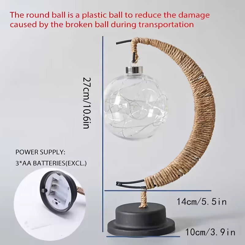 1Pc LED Moon Lamp,Iron Art Decorative Table Lamp for Bar,Bedroom,Living Room,Battery Powered Black Portable Night Light