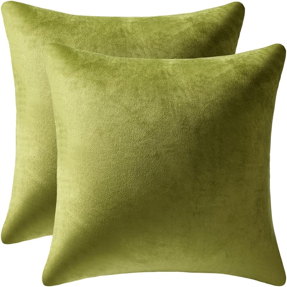 Couch Pillow Cases 18X18 Chartreuse: 2 Pack Cozy Soft Square Throw Pillow Covers for Farmhouse Home Decor