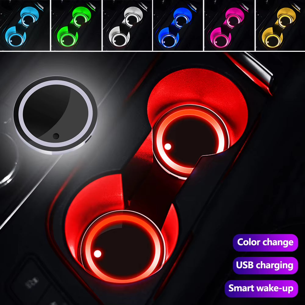 7 Color-Changing Car LED Luminous Coasters Cup Holder Lights Light up Cup Holder Insert Coasters Car Decorative Lamp Accessories